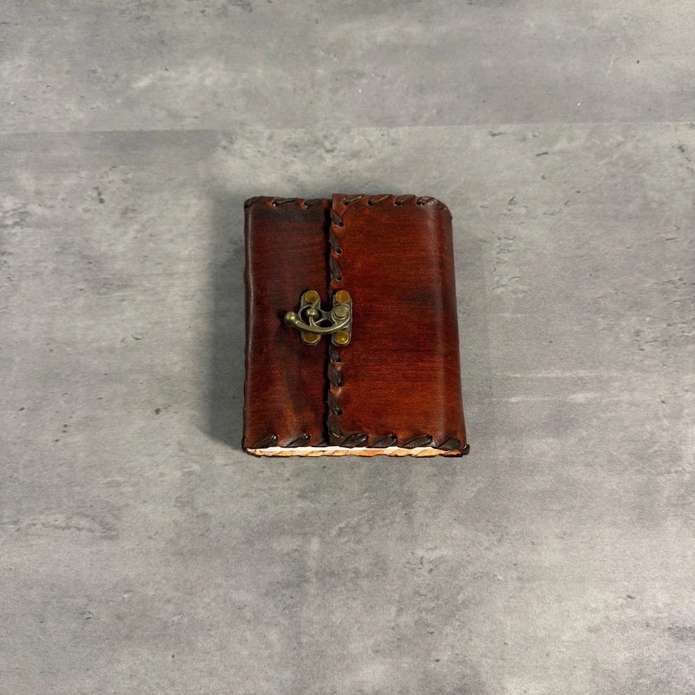 Handmade Leather Journal Brown Rustic Brass Clasp Vintage Pocket Notebook